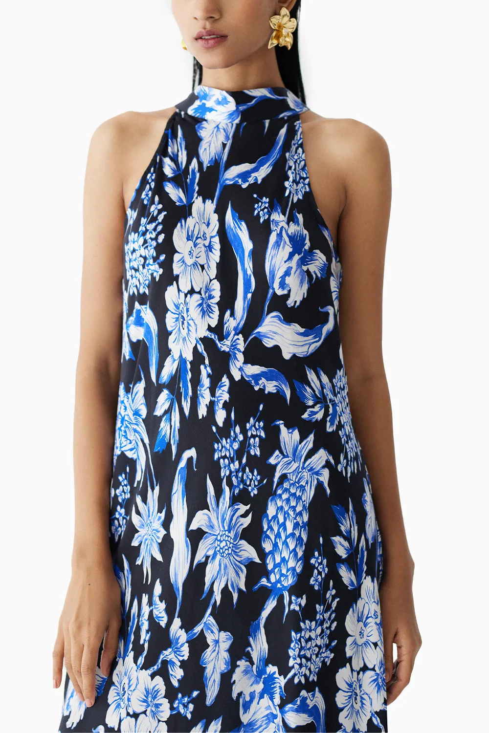 Black Pineapple Halter Dress