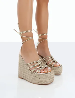 Chakkra Gold PU High Heeled Sandal Wedges