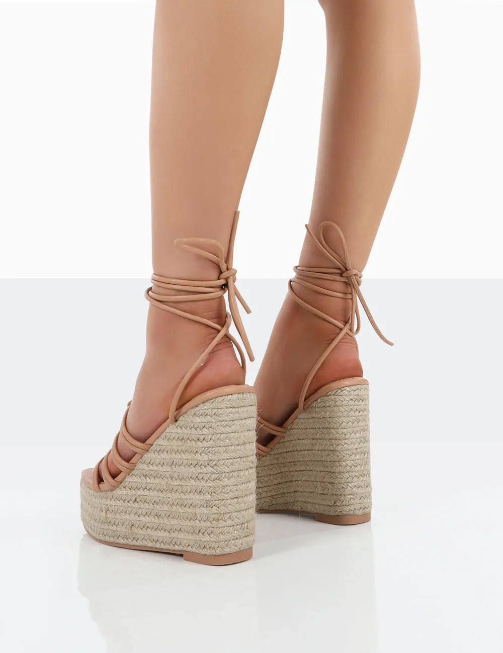 Chakkra Nude PU High Heeled Sandal Wedges