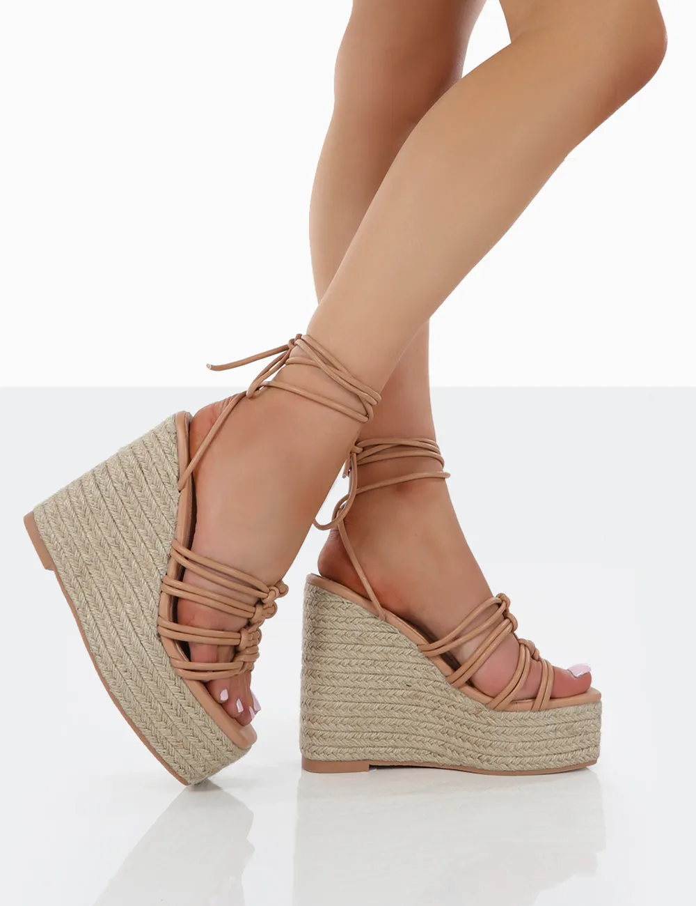 Chakkra Nude PU High Heeled Sandal Wedges