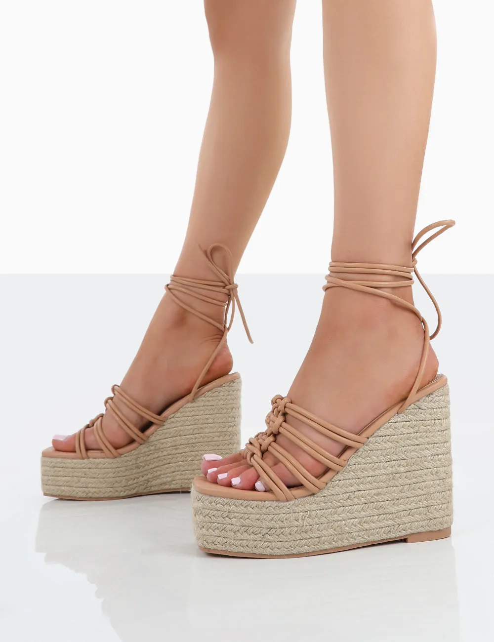 Chakkra Nude PU High Heeled Sandal Wedges