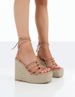 Chakkra Nude PU High Heeled Sandal Wedges