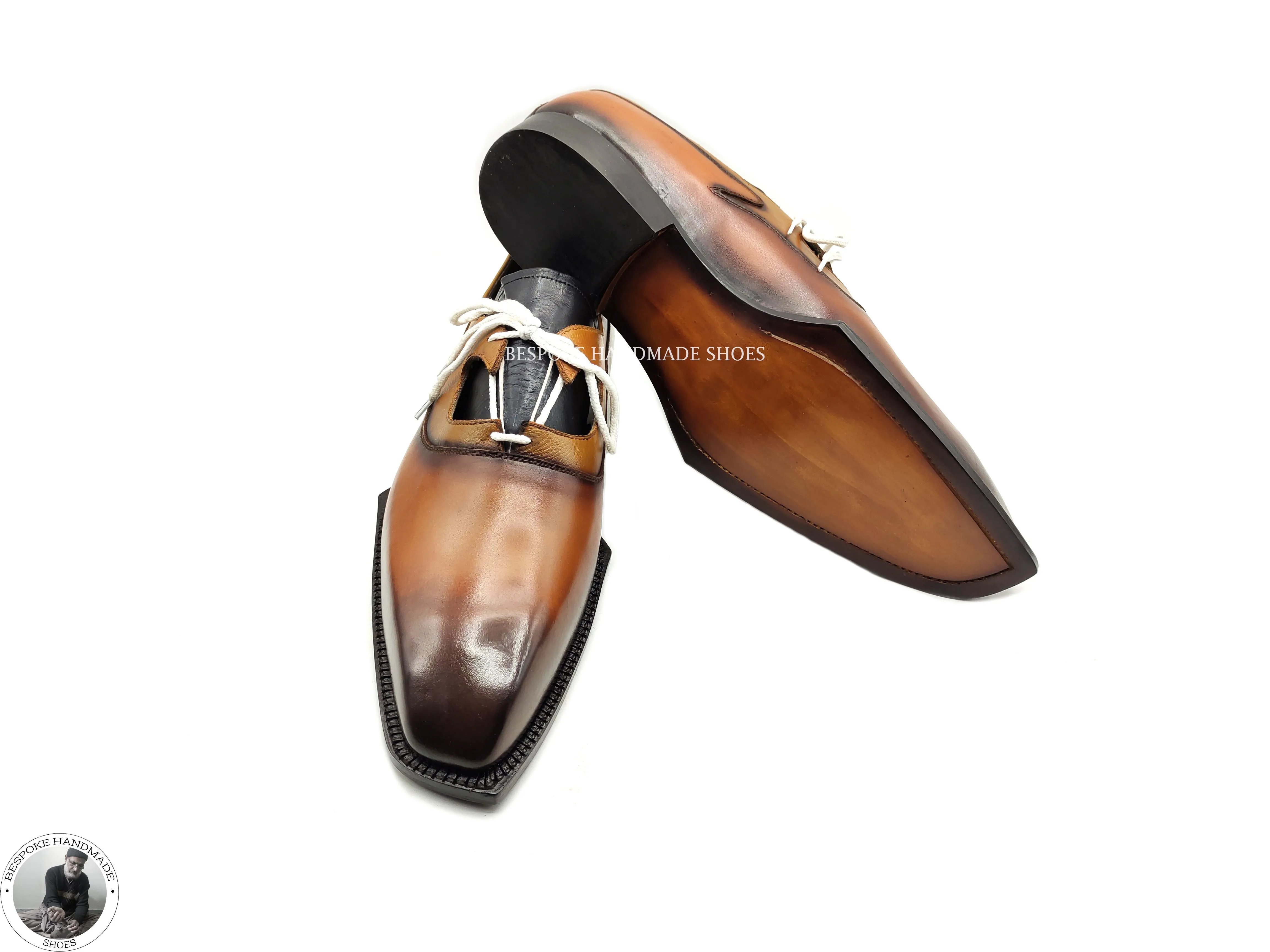 Custom Made Premium Quality Tan Leather Derby Lace up Dress Formal Shoes
