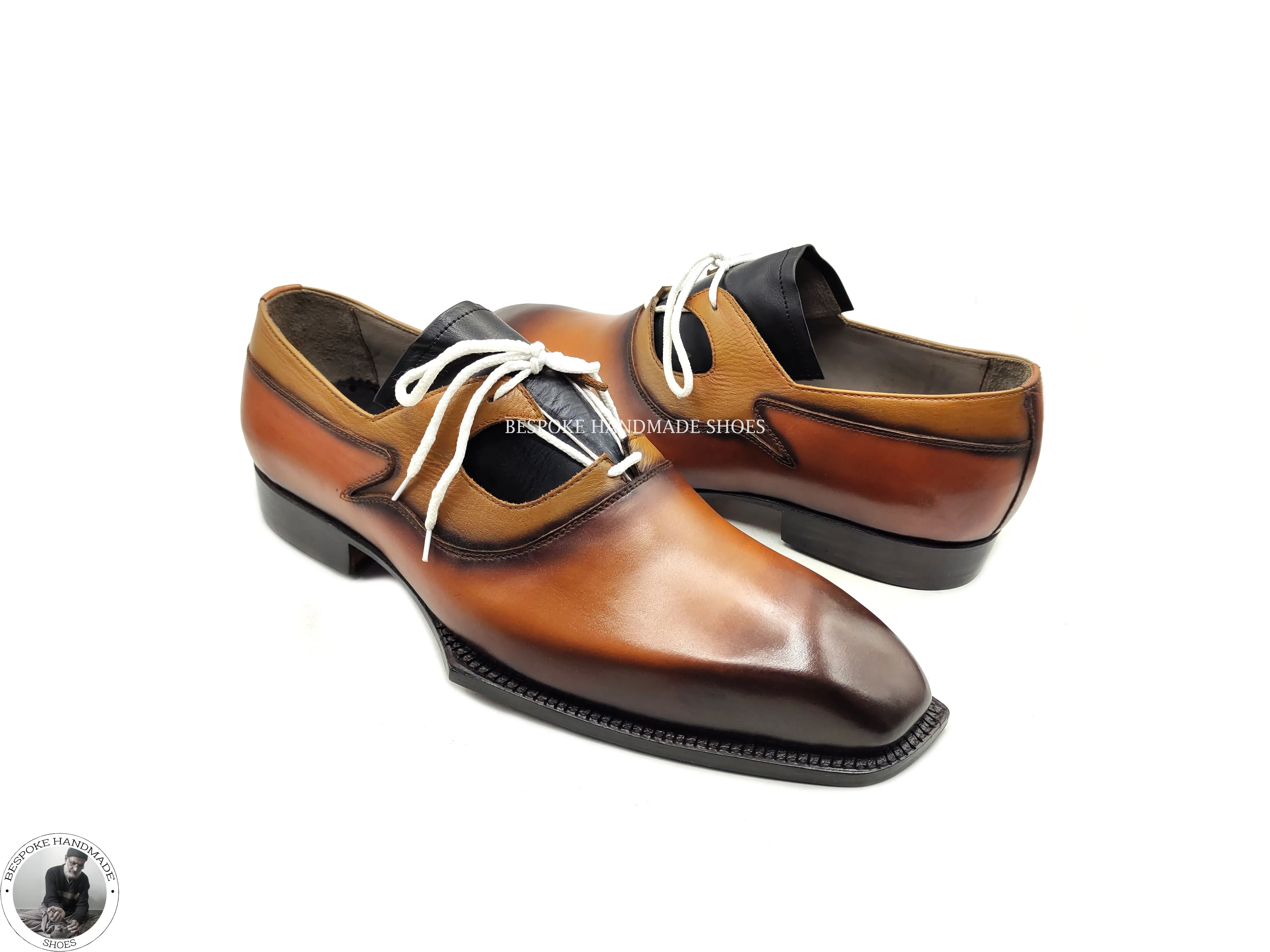Custom Made Premium Quality Tan Leather Derby Lace up Dress Formal Shoes