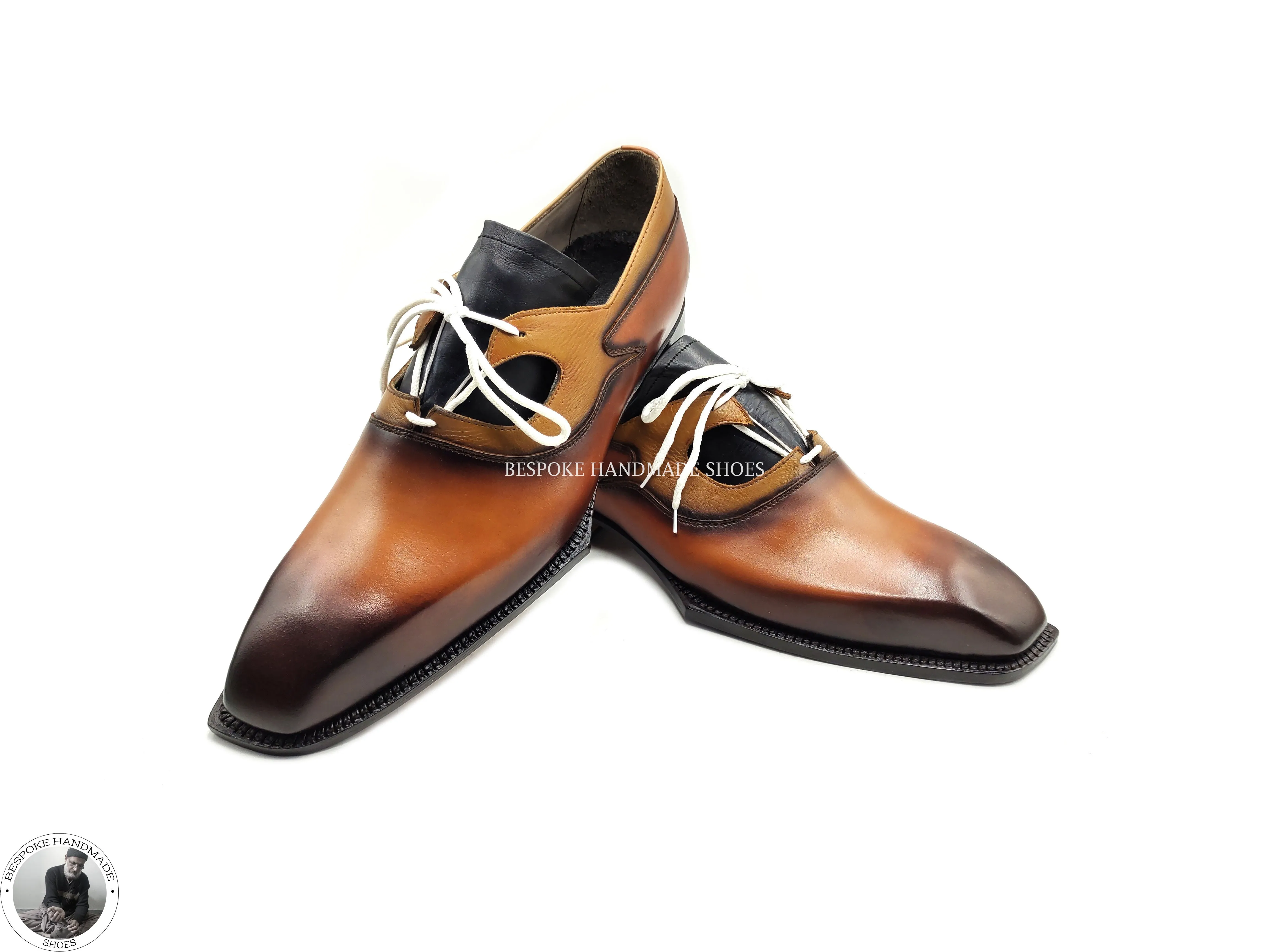 Custom Made Premium Quality Tan Leather Derby Lace up Dress Formal Shoes