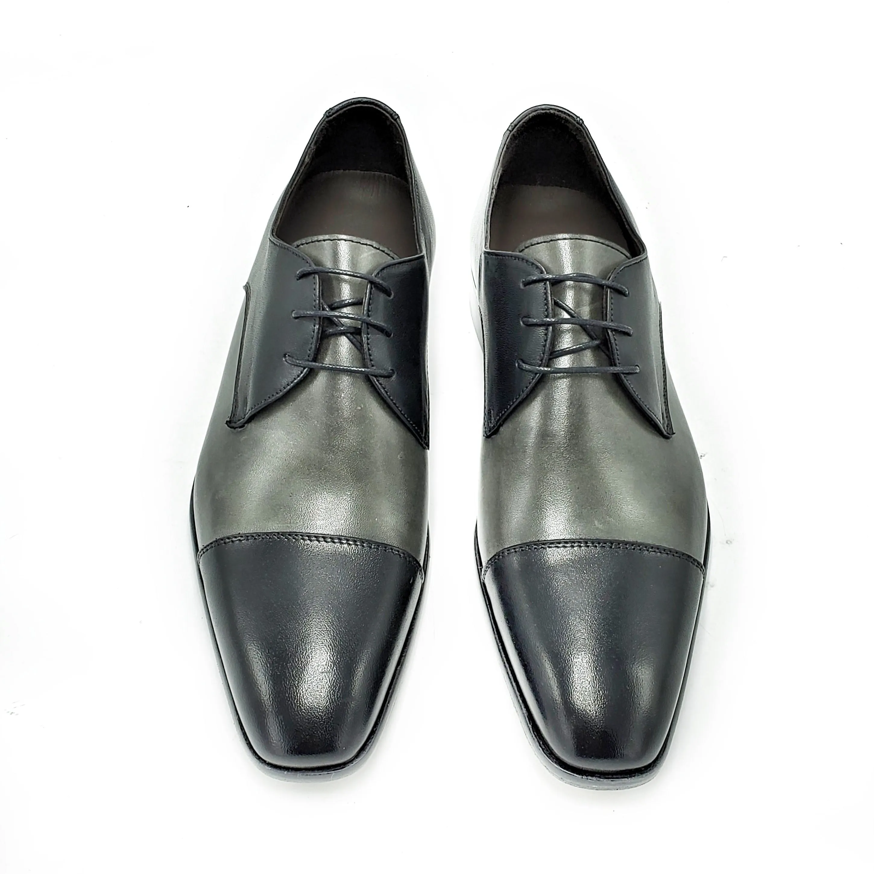 Di Franco Men's Two Tone Leather Derby's (Black/Gray) vero cuoio