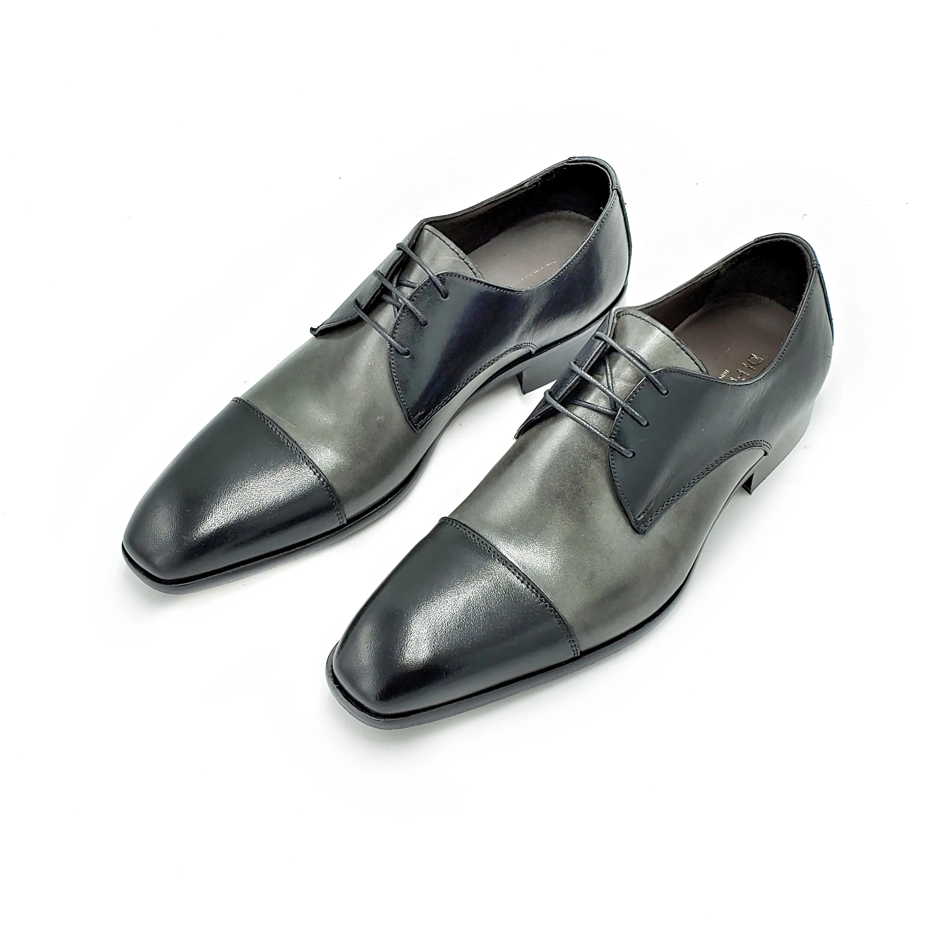 Di Franco Men's Two Tone Leather Derby's (Black/Gray) vero cuoio