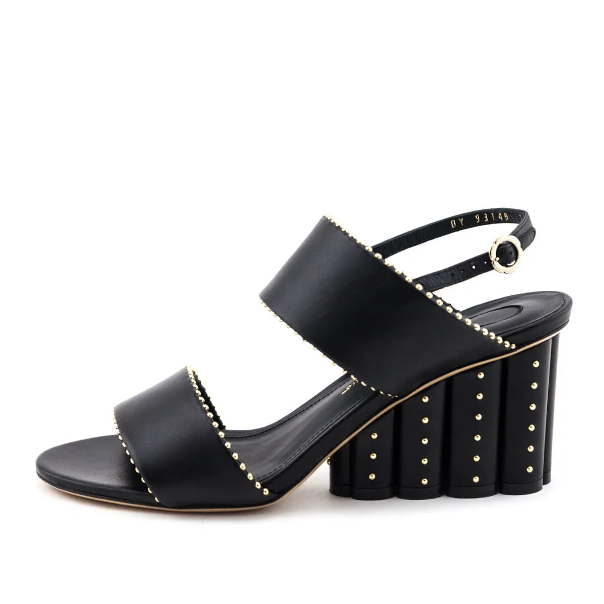 Ferragamo Black Studded Gavi Elongated Flower Block Sandals Size US 7 | IT 37B