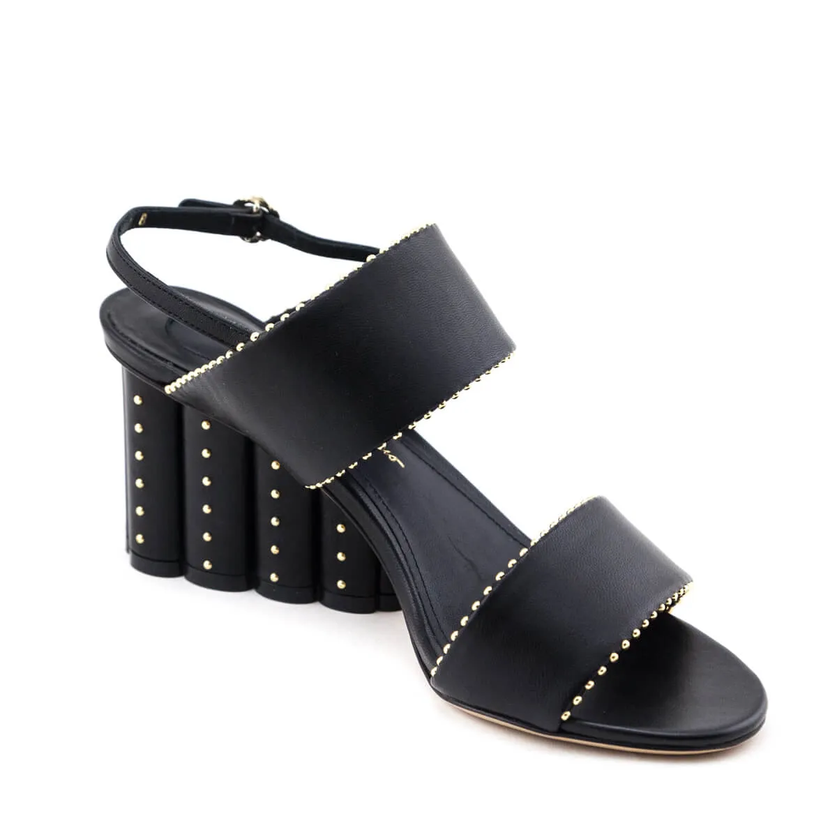 Ferragamo Black Studded Gavi Elongated Flower Block Sandals Size US 7 | IT 37B