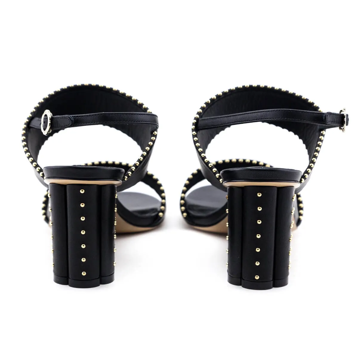 Ferragamo Black Studded Gavi Elongated Flower Block Sandals Size US 7 | IT 37B