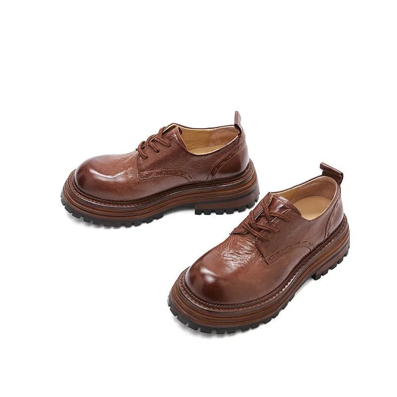 Horse Leather Chunky Oxfords for Women in Brown/Black