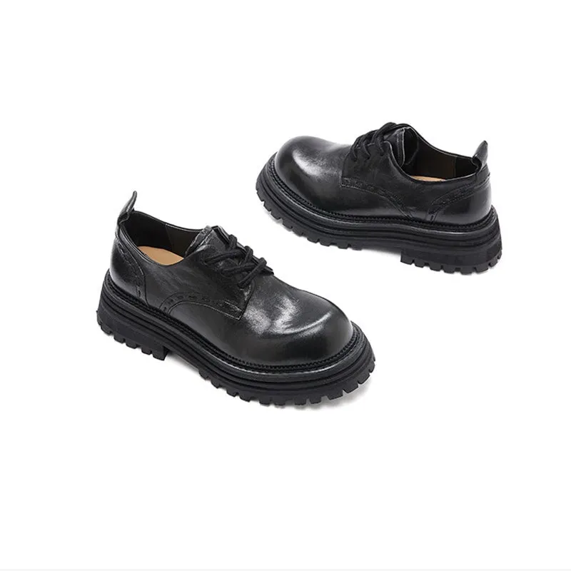 Horse Leather Chunky Oxfords for Women in Brown/Black