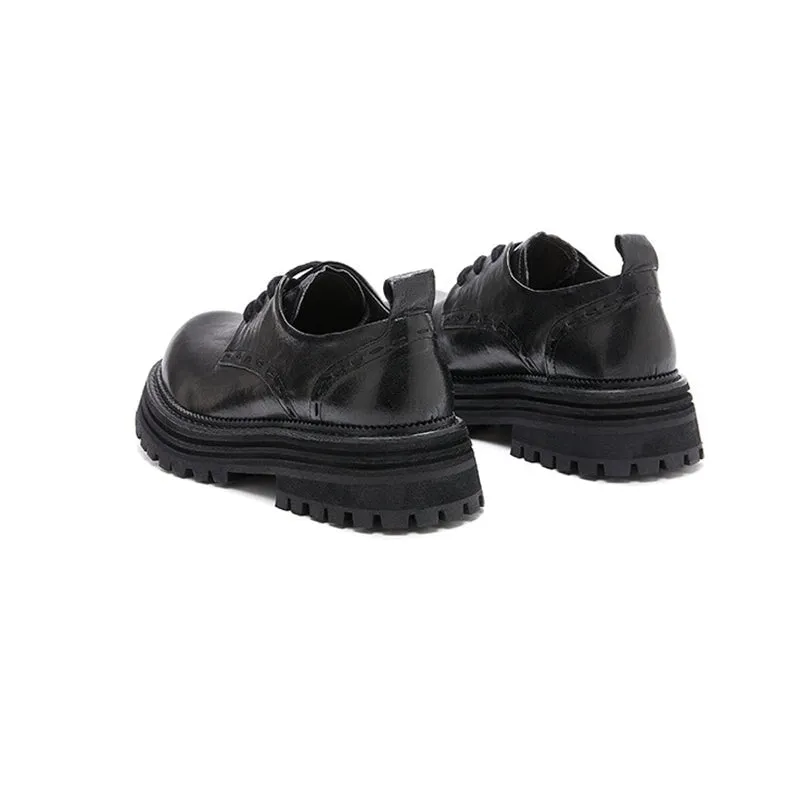Horse Leather Chunky Oxfords for Women in Brown/Black