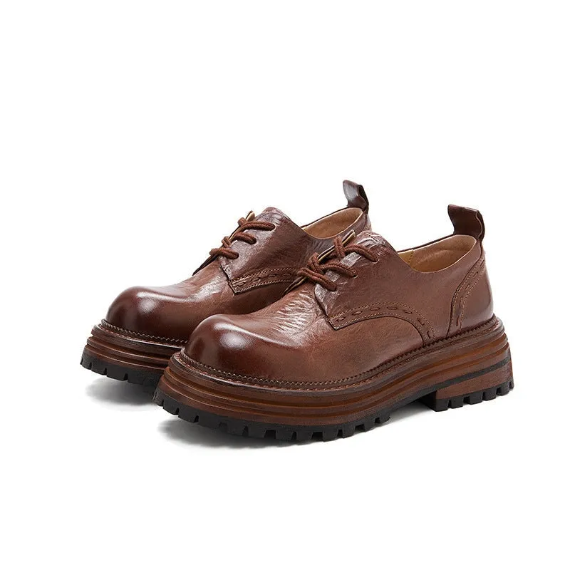 Horse Leather Chunky Oxfords for Women in Brown/Black