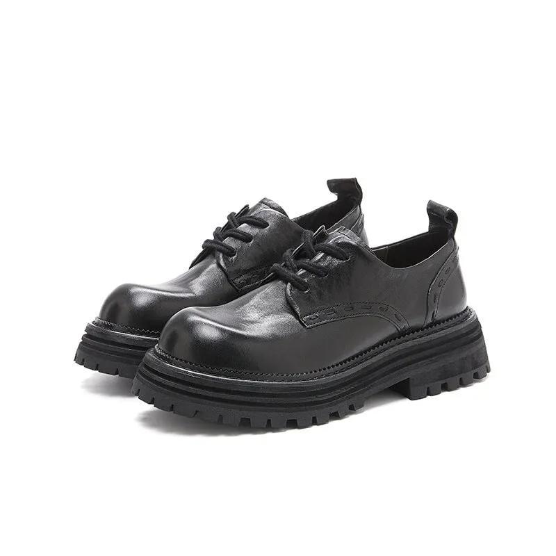 Horse Leather Chunky Oxfords for Women in Brown/Black