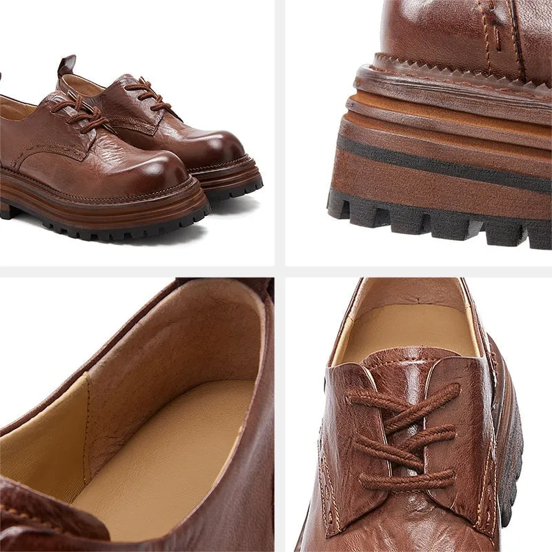Horse Leather Chunky Oxfords for Women in Brown/Black