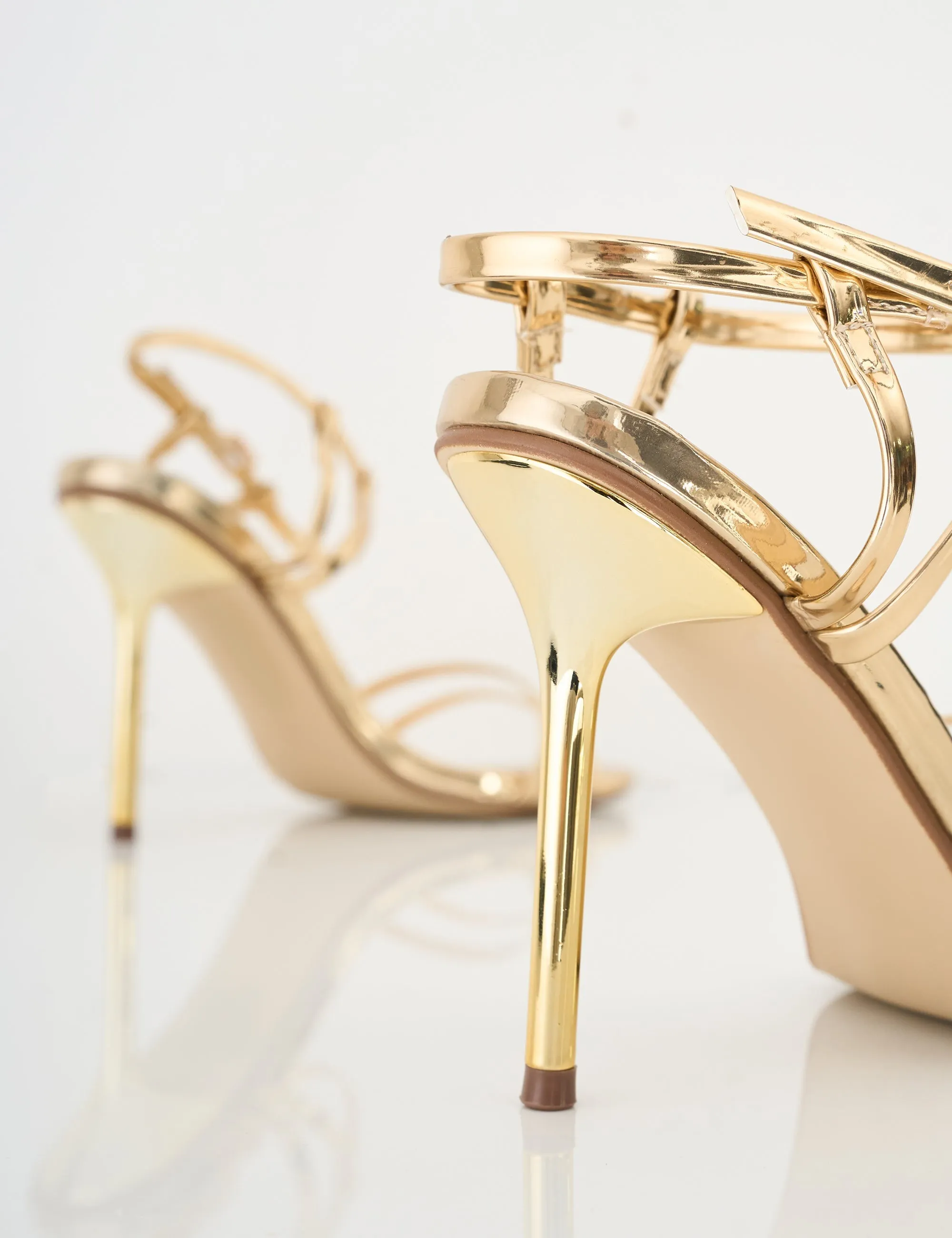 Idealist Gold Mirror Double Strap Barely There High Heels
