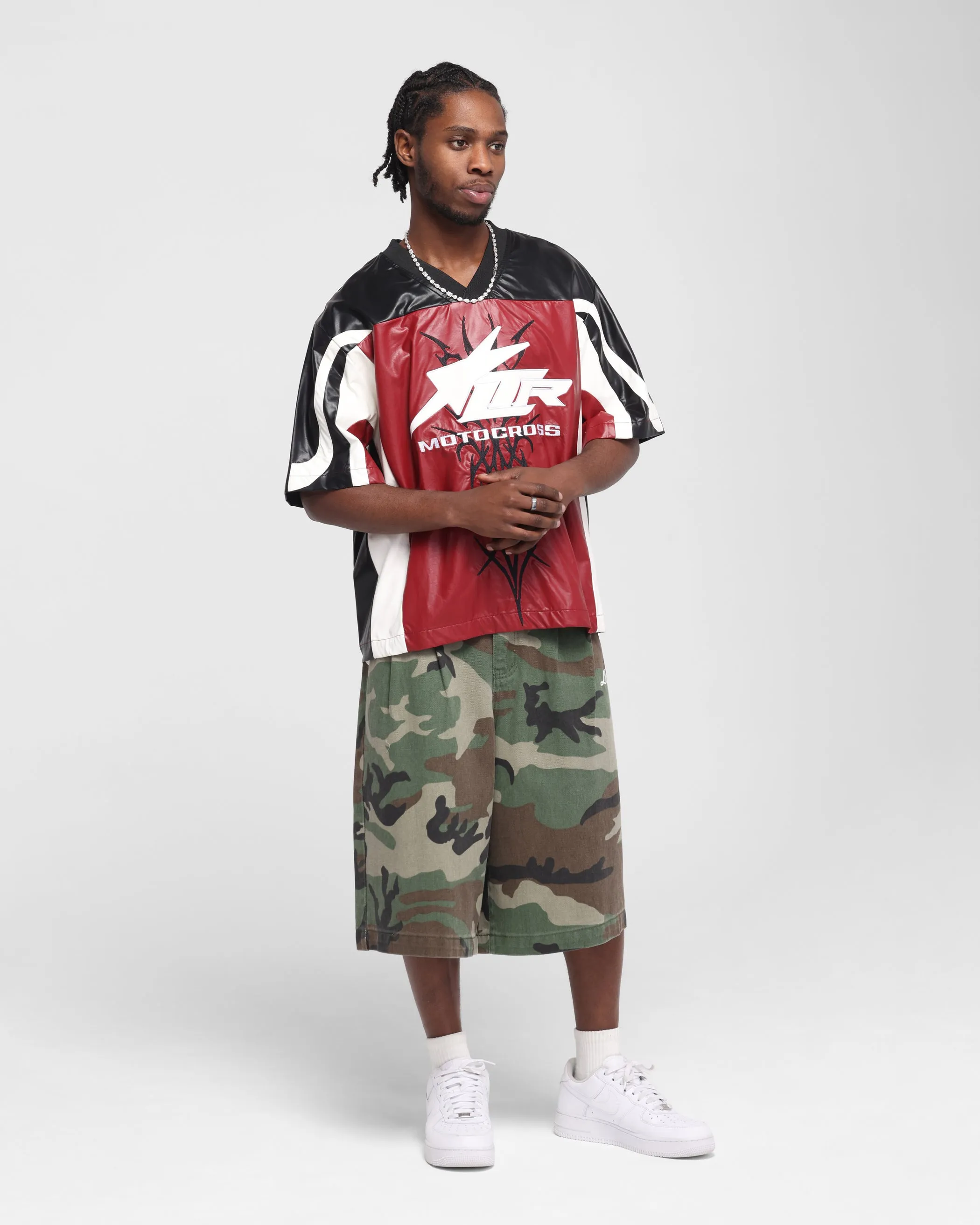 Loiter Vegan Leather Football Top Red/Black