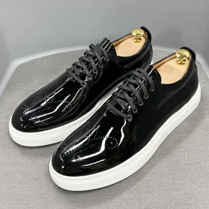 Luxury High Quality Mens Casual Shoes Patent Leather Lace Up Autumn Brand Comfortable Flat Oxford Shoes for Men Trendy Sneaker