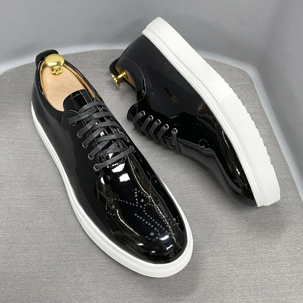 Luxury High Quality Mens Casual Shoes Patent Leather Lace Up Autumn Brand Comfortable Flat Oxford Shoes for Men Trendy Sneaker