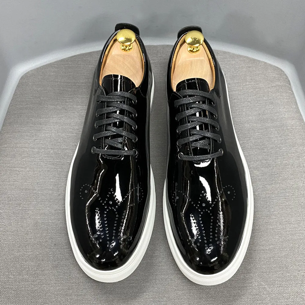 Luxury High Quality Mens Casual Shoes Patent Leather Lace Up Autumn Brand Comfortable Flat Oxford Shoes for Men Trendy Sneaker