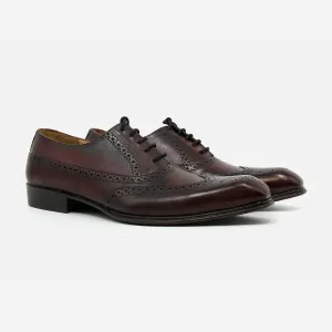 Red Black Wing Tip Brogue Leather Shoes
