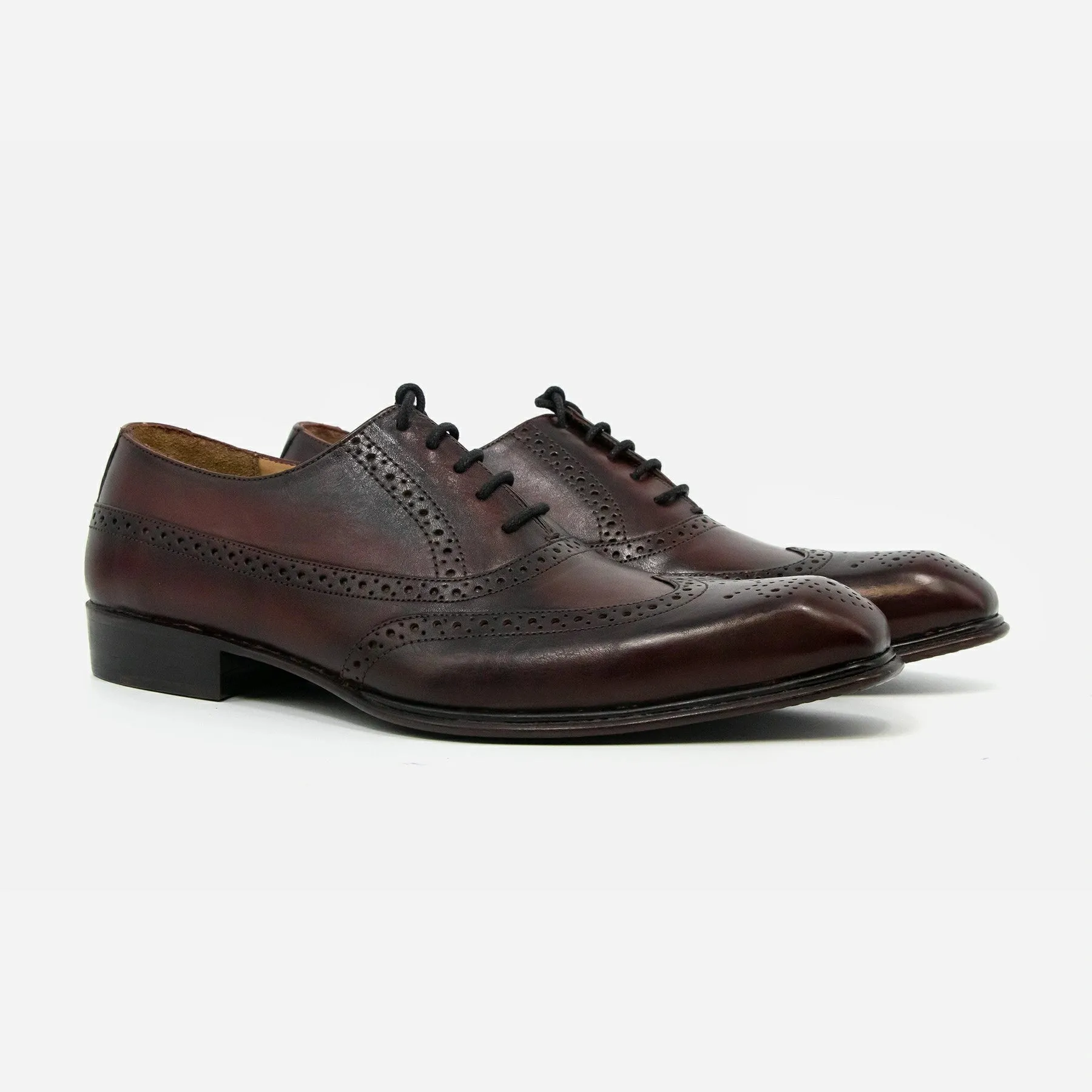 Red Black Wing Tip Brogue Leather Shoes