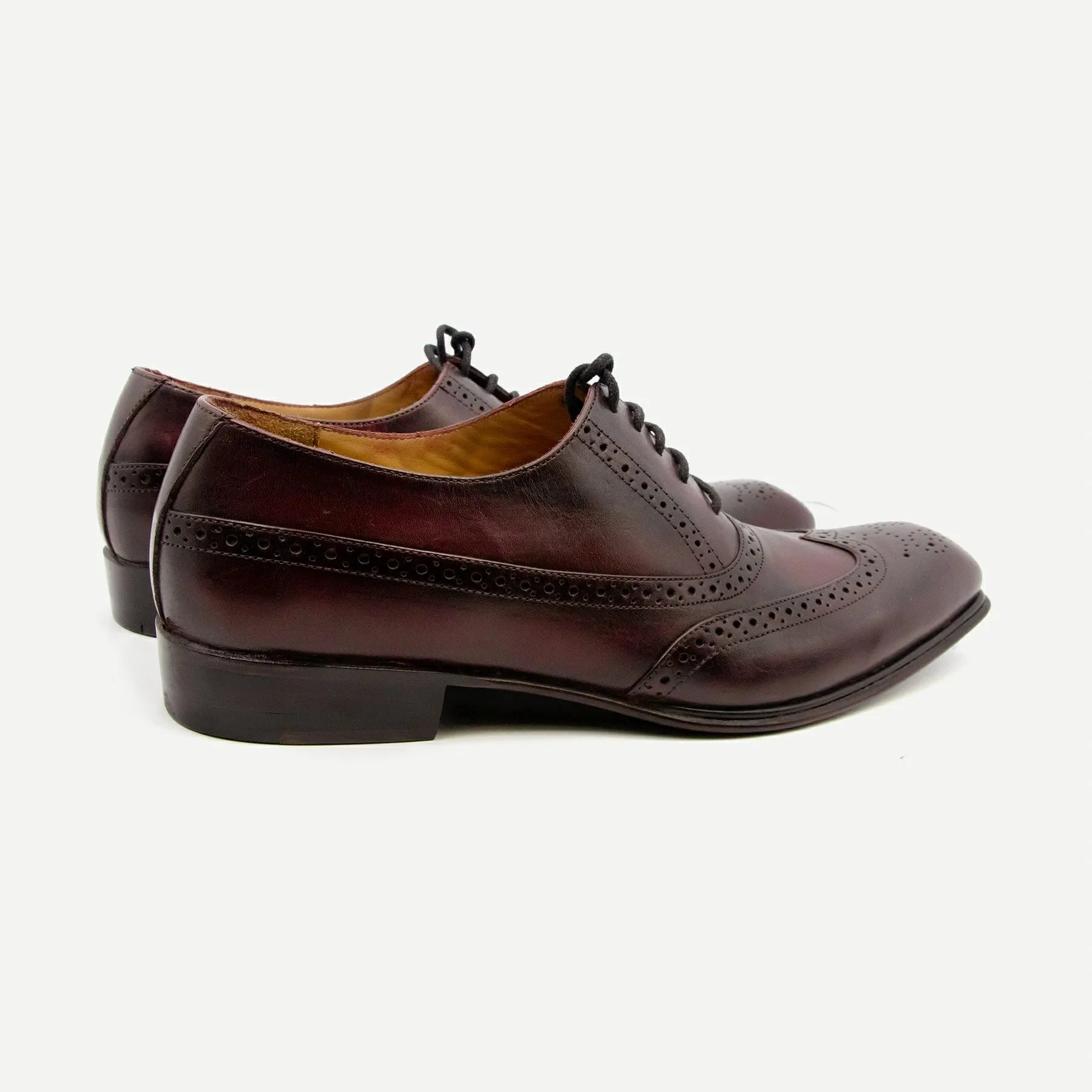 Red Black Wing Tip Brogue Leather Shoes