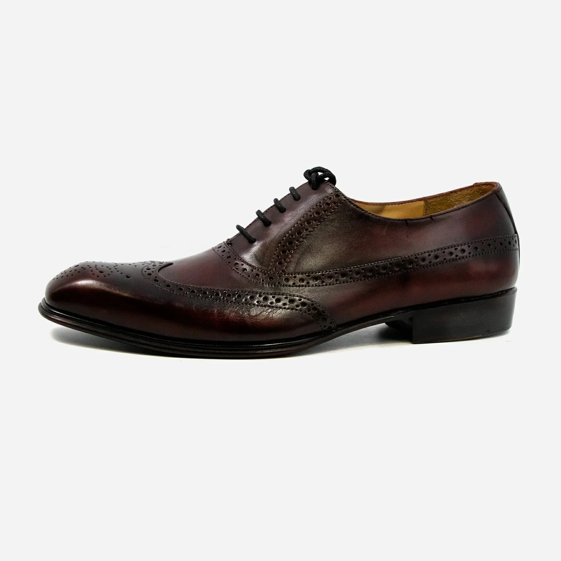 Red Black Wing Tip Brogue Leather Shoes