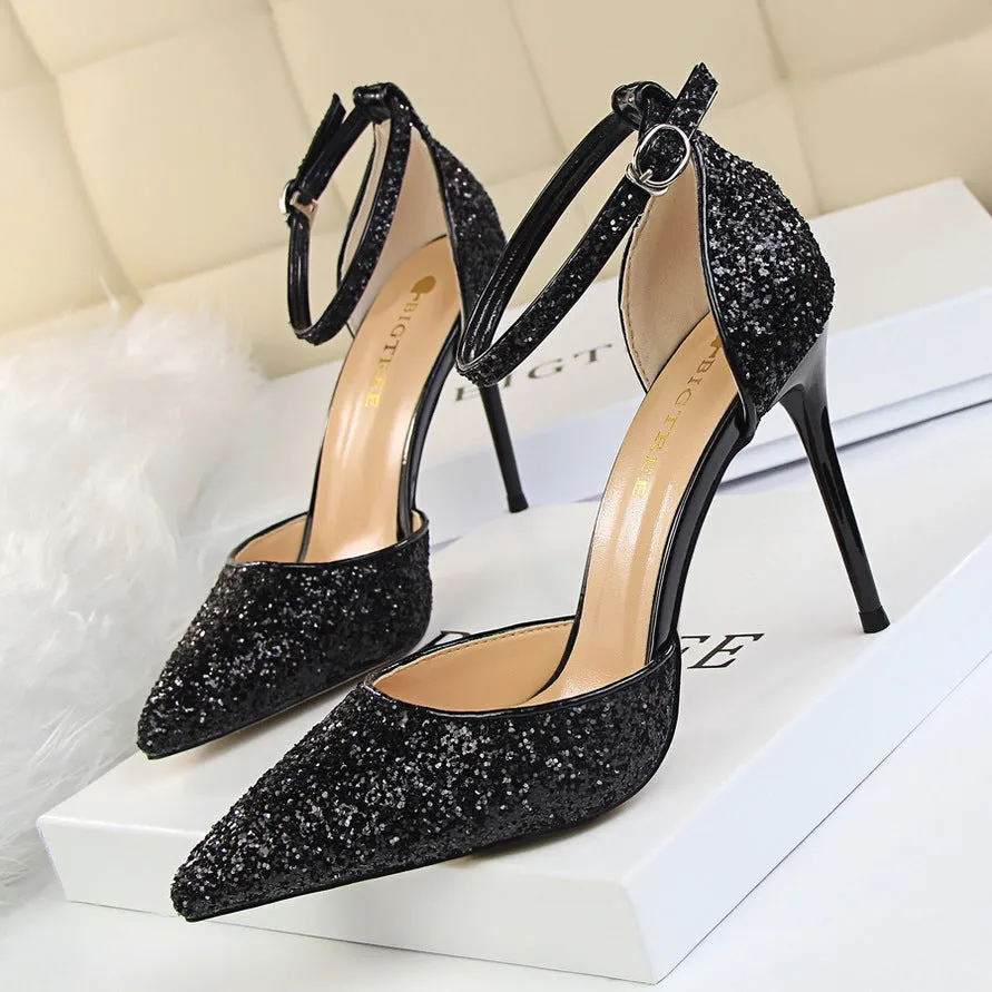 Sexy Metallic Stiletto Sparkling Sequins Sandals-1