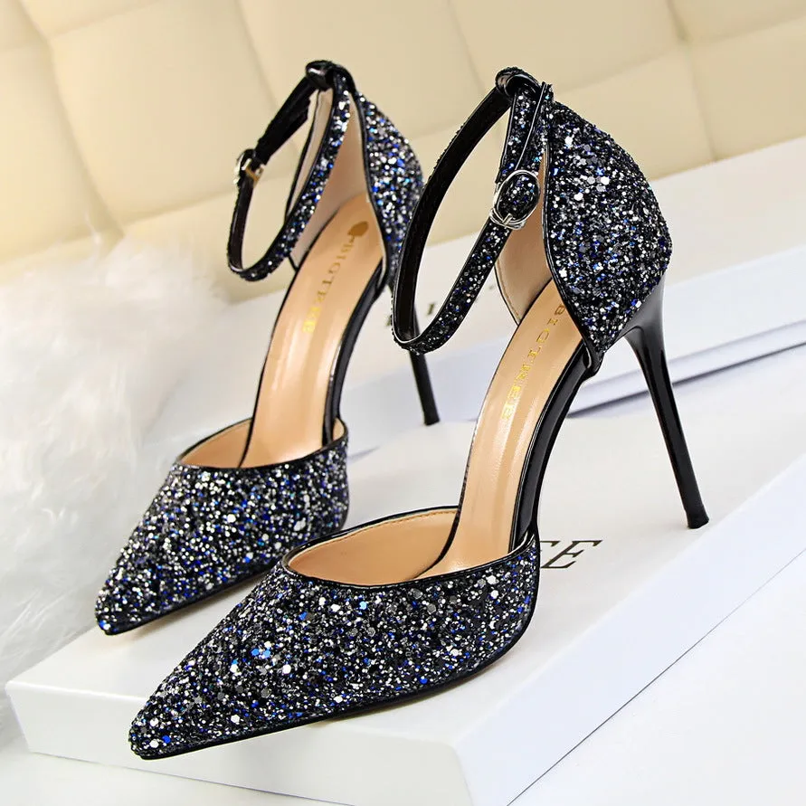 Sexy Metallic Stiletto Sparkling Sequins Sandals-1