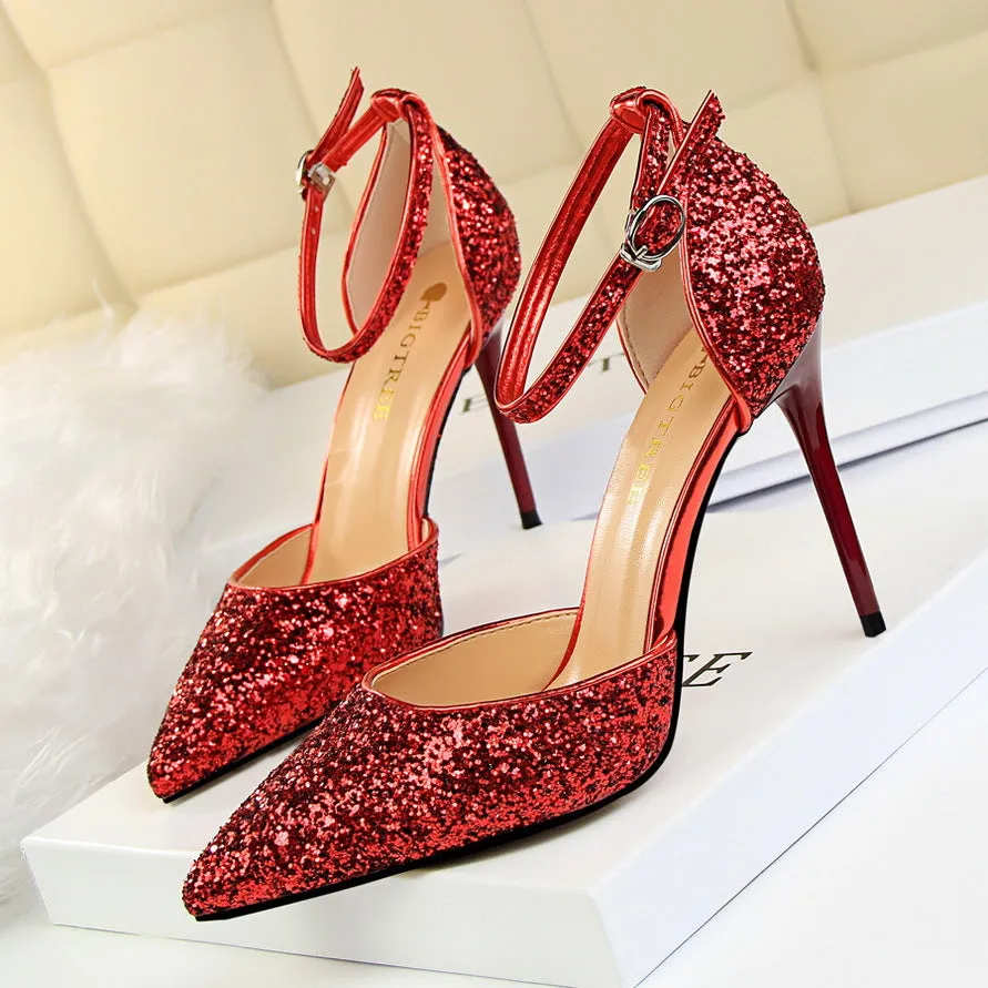 Sexy Metallic Stiletto Sparkling Sequins Sandals-1