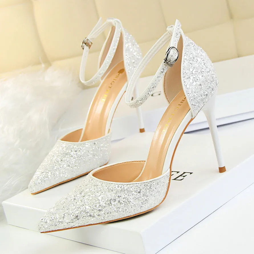 Sexy Metallic Stiletto Sparkling Sequins Sandals-1