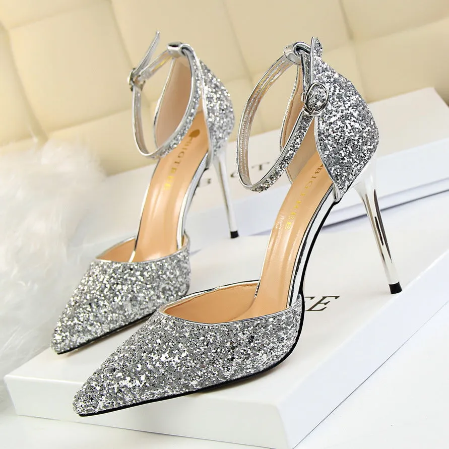 Sexy Metallic Stiletto Sparkling Sequins Sandals-1