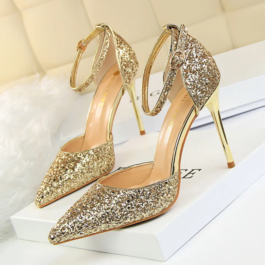 Sexy Metallic Stiletto Sparkling Sequins Sandals-1