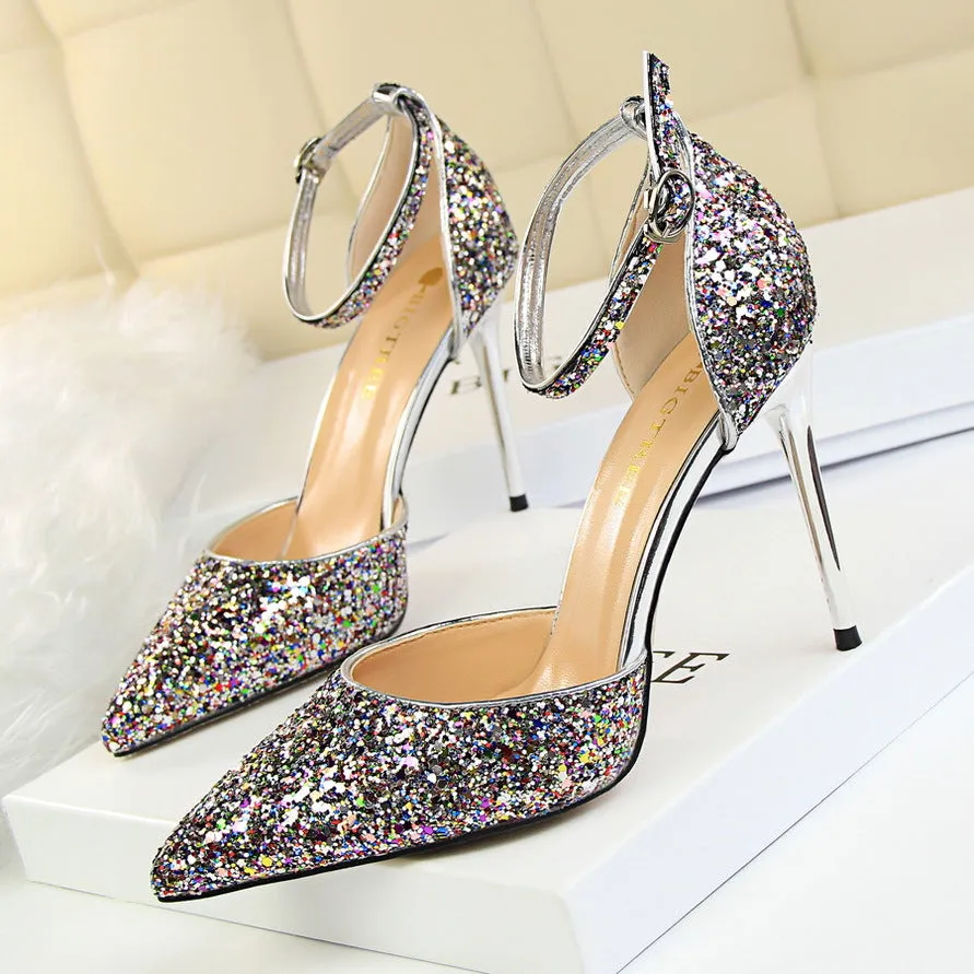 Sexy Metallic Stiletto Sparkling Sequins Sandals-1