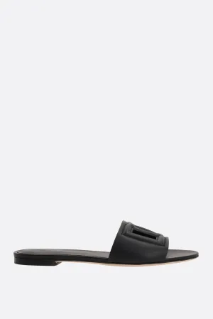Smooth Leather Logo Slide Sandals
