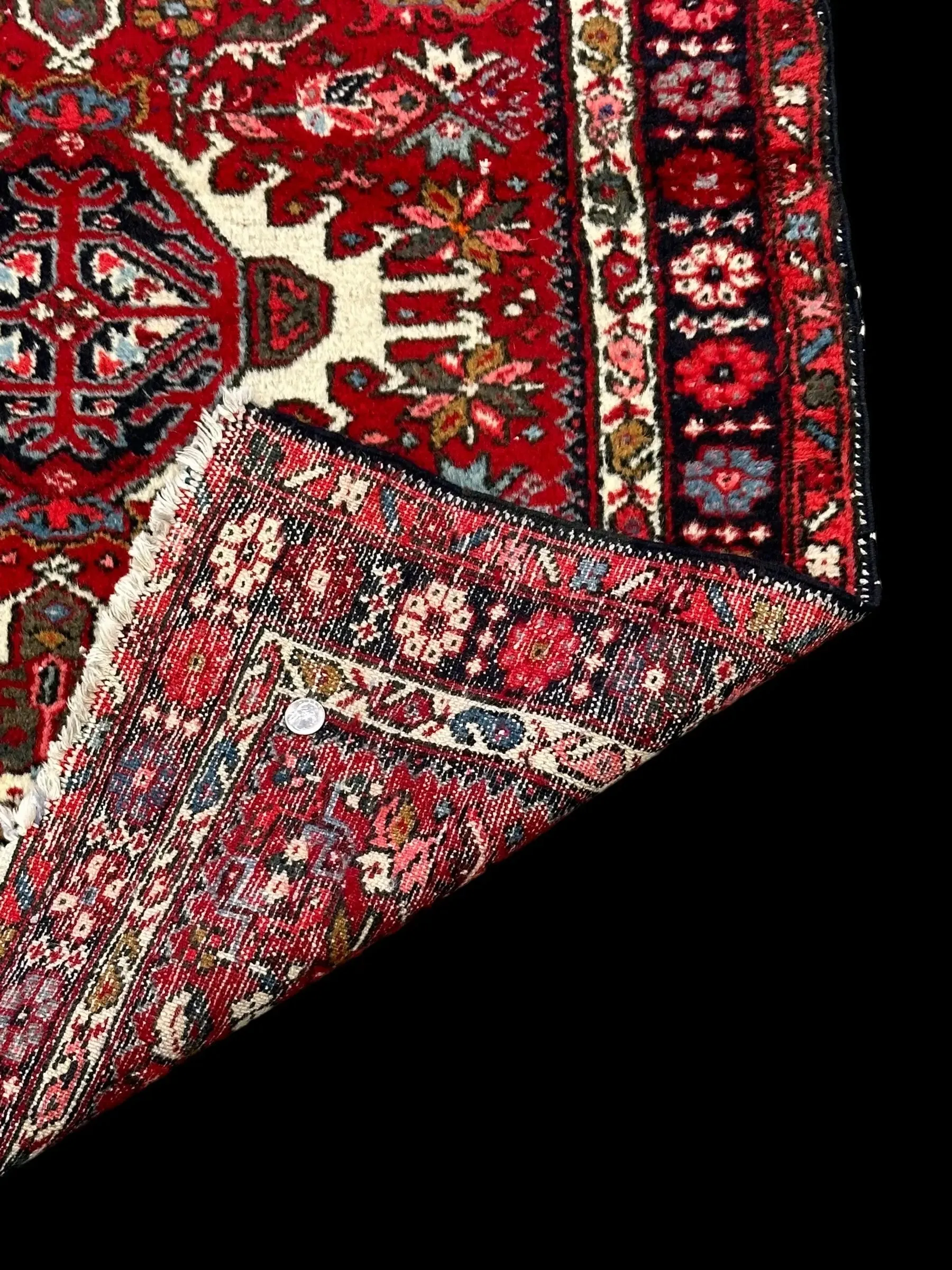 Stunning Handmade Vintage Wool Rug Red Persian Heriz Design 3'4 x 4'6