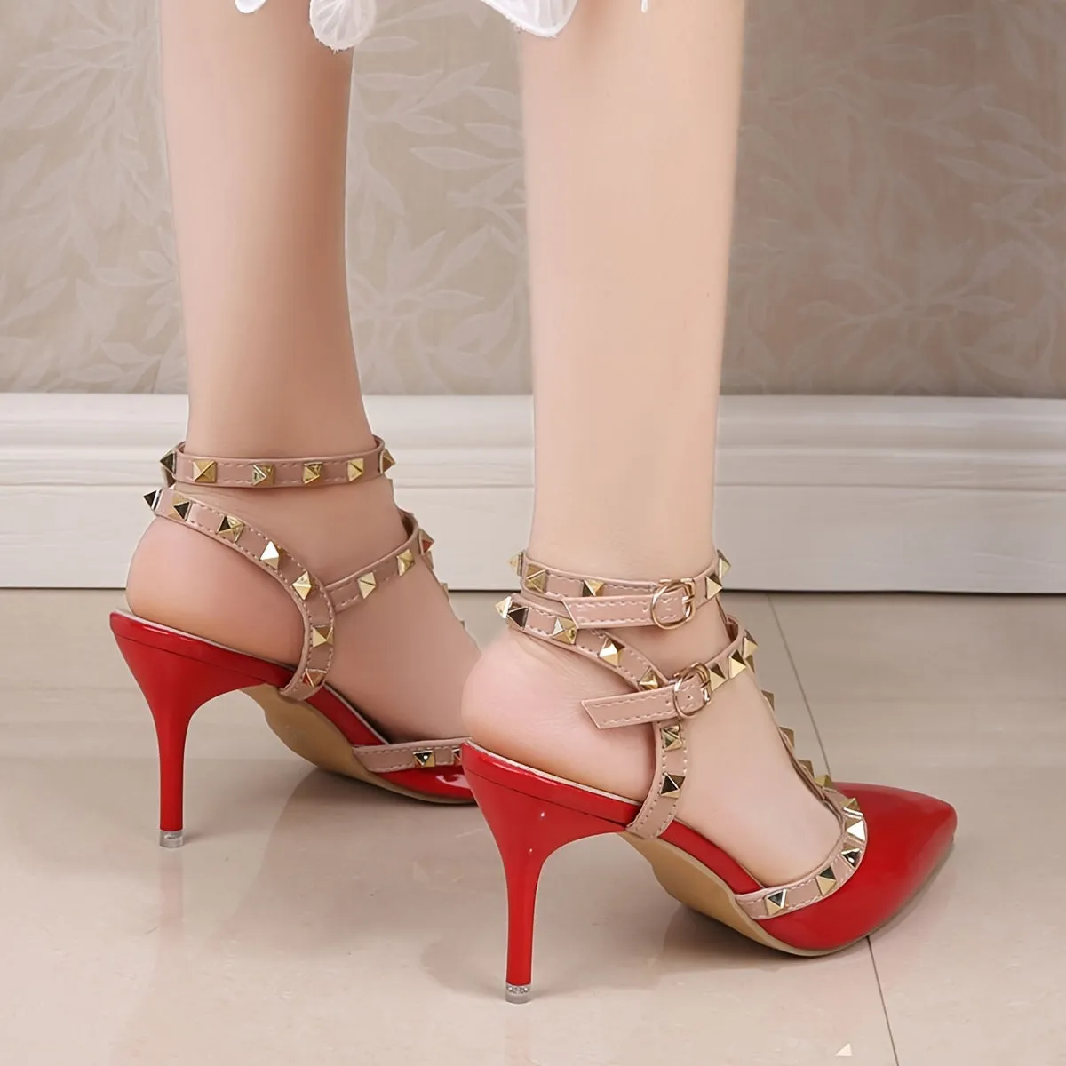 Stunning Rivet High Heels Alluring Slingback Stilettos for Women