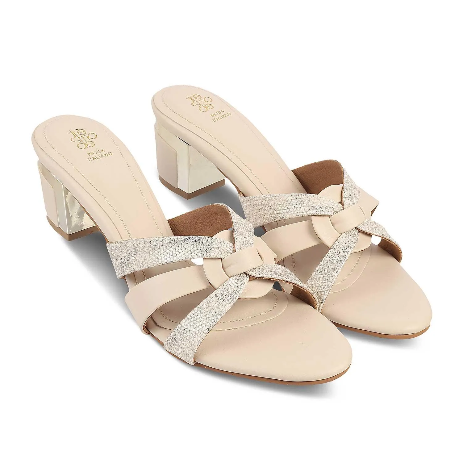 The Elche Beige Women's Dress Block Heel Sandals Tresmode