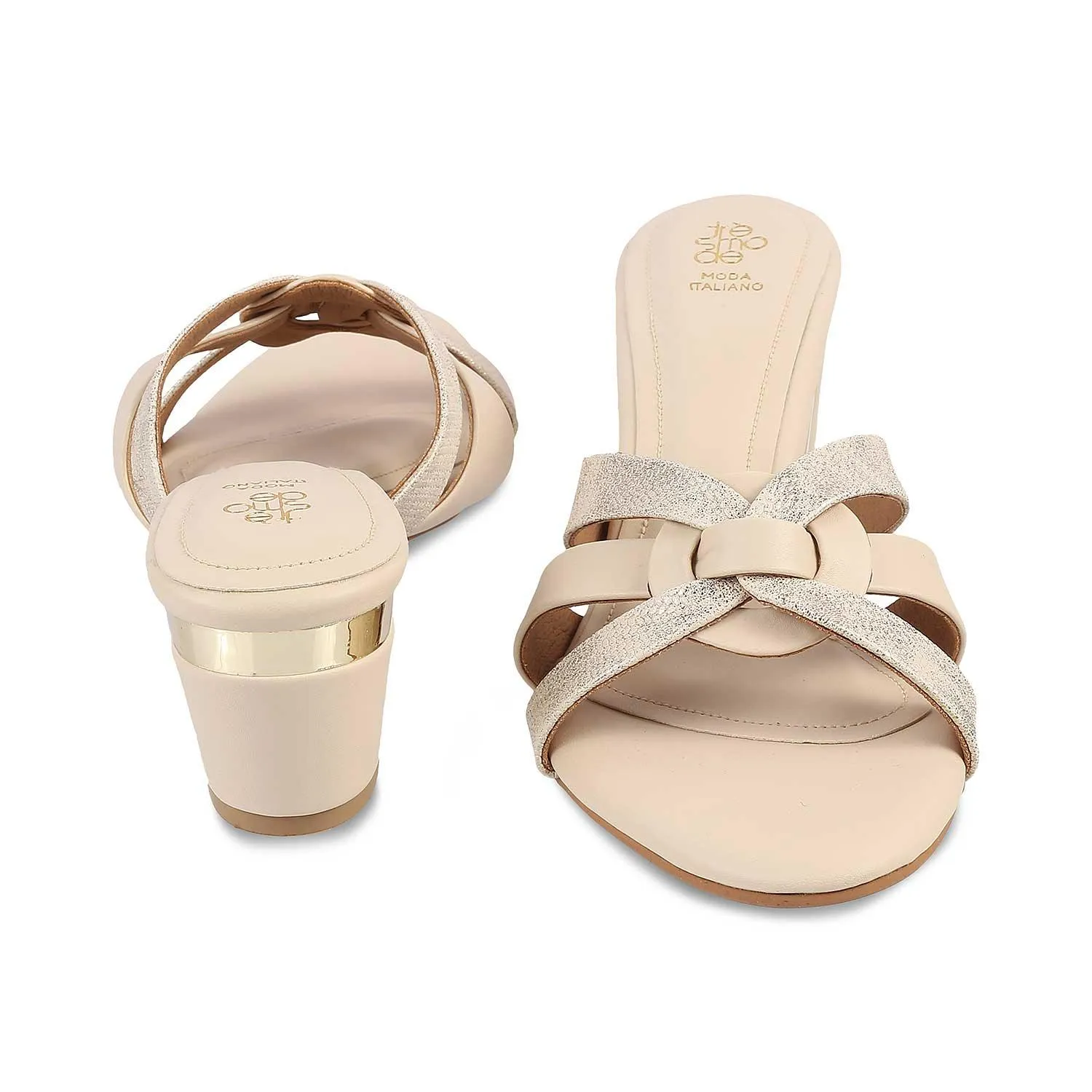 The Elche Beige Women's Dress Block Heel Sandals Tresmode
