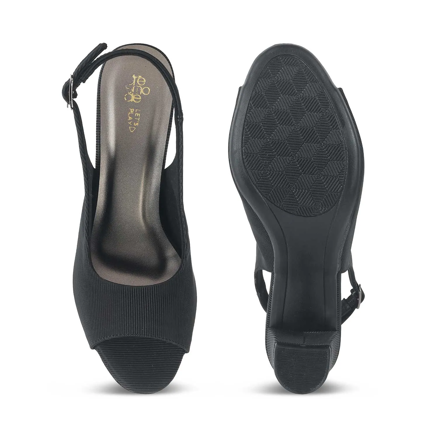 Tresmode Eslip Black Women's Dress Block Heel Slingback Sandals