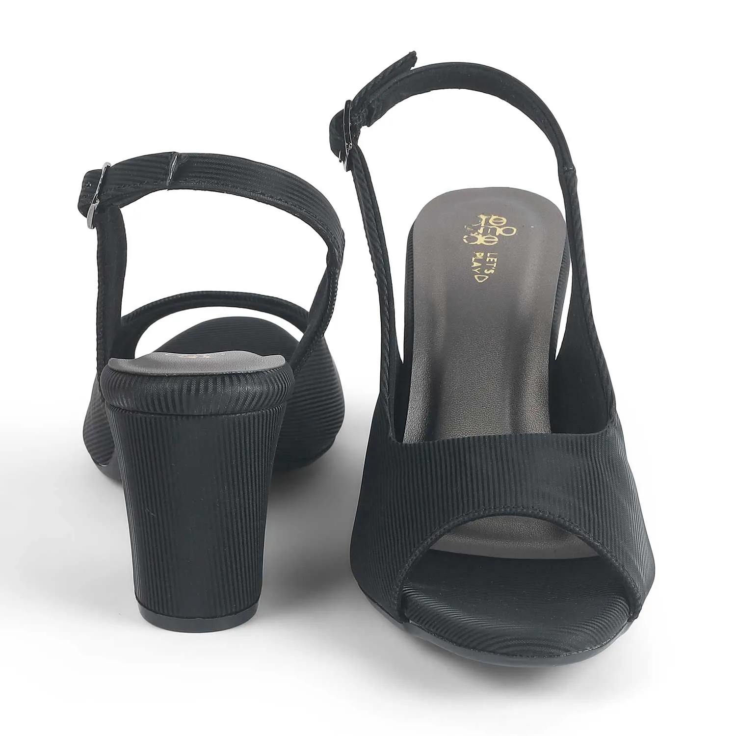 Tresmode Eslip Black Women's Dress Block Heel Slingback Sandals