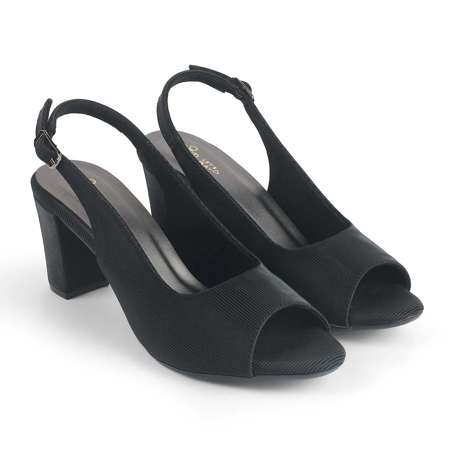 Tresmode Eslip Black Women's Dress Block Heel Slingback Sandals