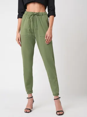 Women Olive High-Rise Denim Jogger