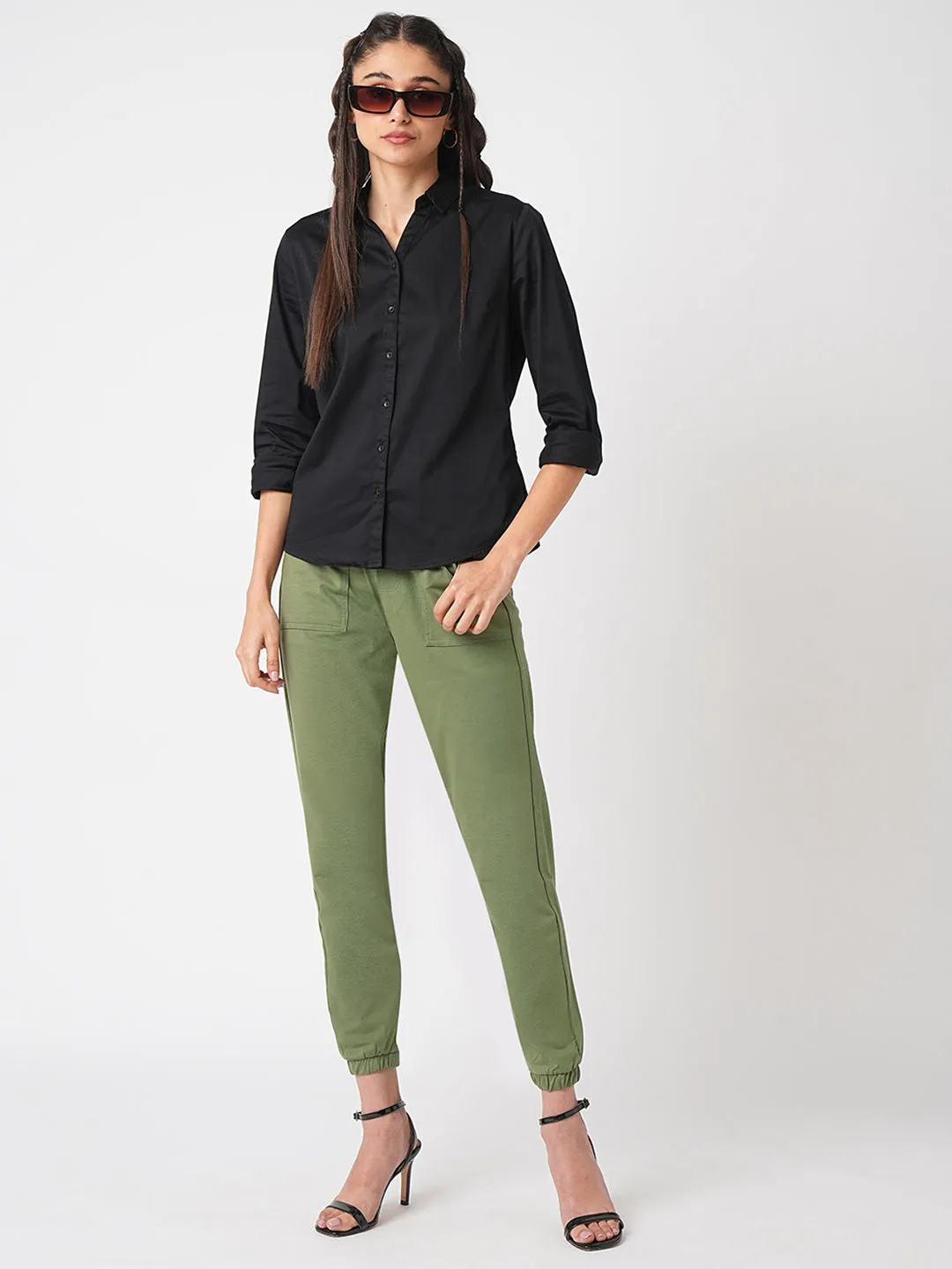Women Olive High-Rise Denim Jogger