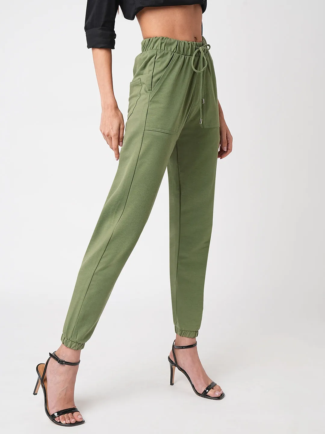 Women Olive High-Rise Denim Jogger
