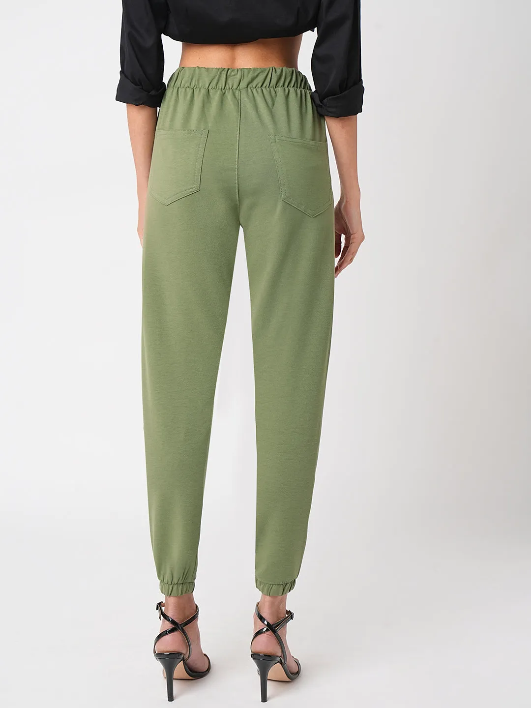 Women Olive High-Rise Denim Jogger
