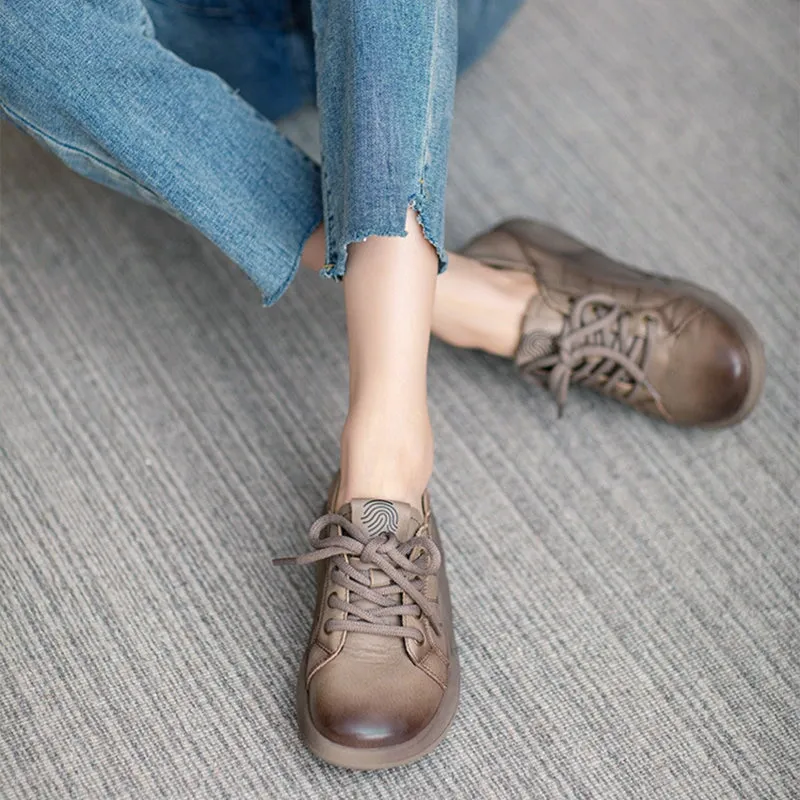 Women Round Toe Lace Up Leather Platform Oxfords in Brown/Khaki